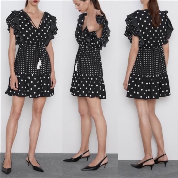 Zara polka dot ruffle dress with keyhole - Picture 3 of 3